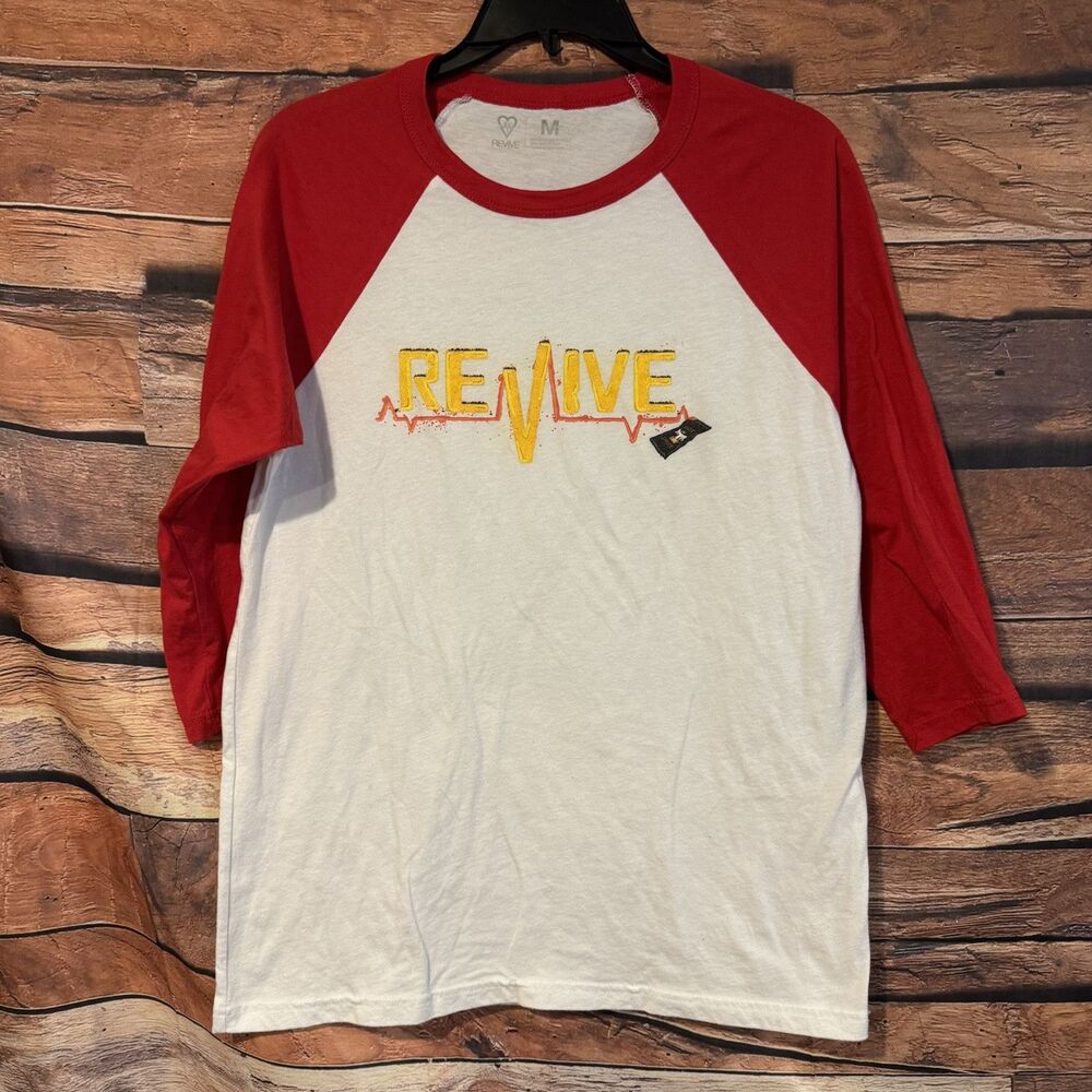 Revive Skateboards Mens M Raglan 3/4 Sleeve Baseball Shirt White Red EKG Main